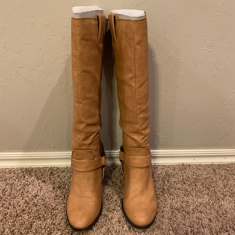 Equestrian style JustFab Lonnie Tan boots
